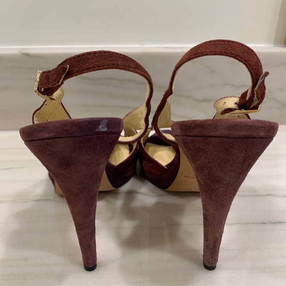 Saks Fifth Avenue Suede Peep Toe Slingbacks Heels - Picture 3 of 6